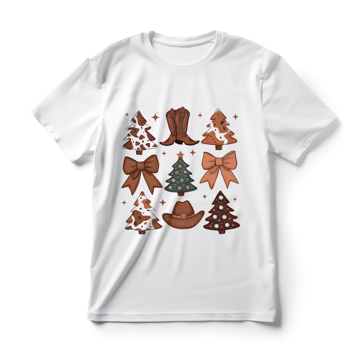 Camiseta Natal Country - Estampa de Árvores de Natal e  Western