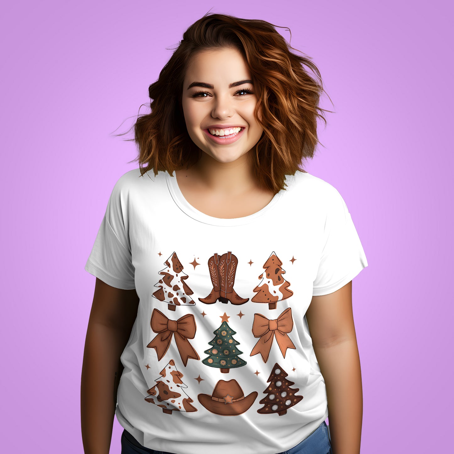 Camiseta Natal Country - Estampa de Árvores de Natal e  Western